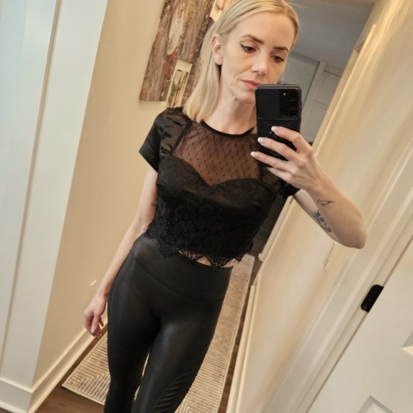 Guess Tops - GUESS Kenzy Lace Crop Top - SIZE S